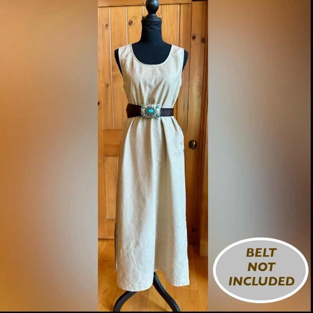 Linen Blend Sleeveless Embroidered Eyelet Maxi Dress (S) - Picture 15 of 16